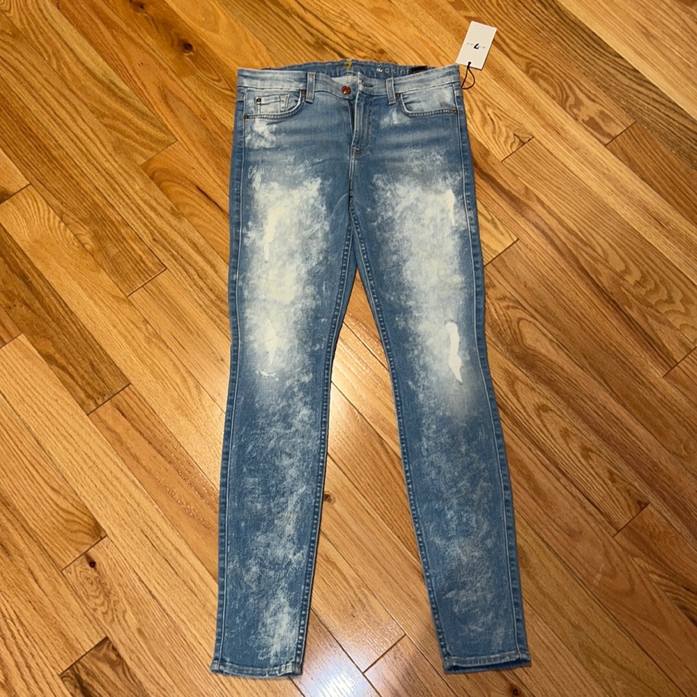 7 for All Mankind size 30 light blue skinny jeans distressed jeans NWT